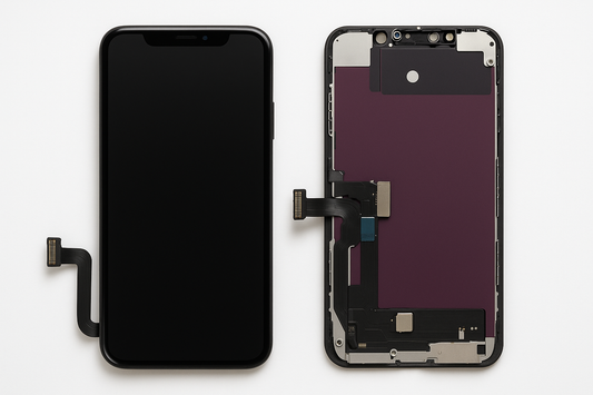 iphone xr lcd from front side and backside in one picture
