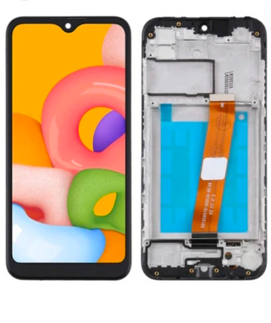 Genuine Samsung Oled A01 LCD with frame (wide flex connector)